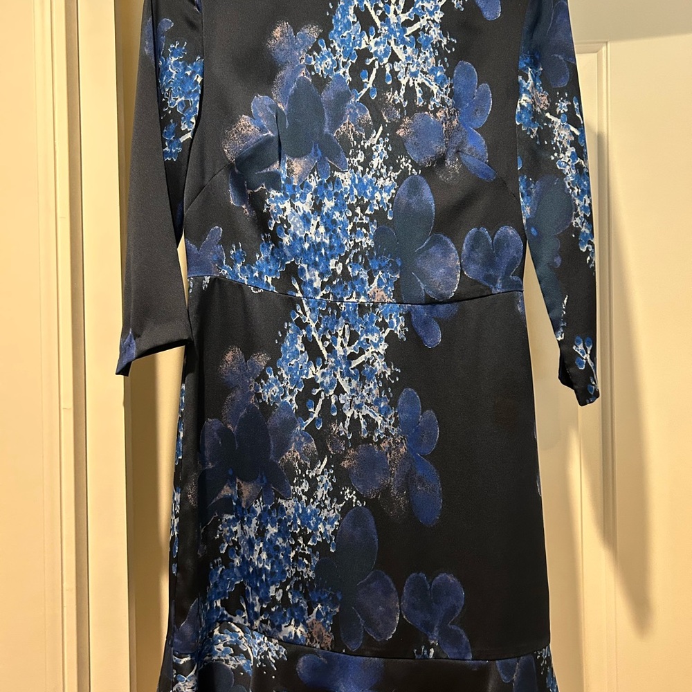 Banana Republic Black and Blue Floral Long Sleeve Dress
